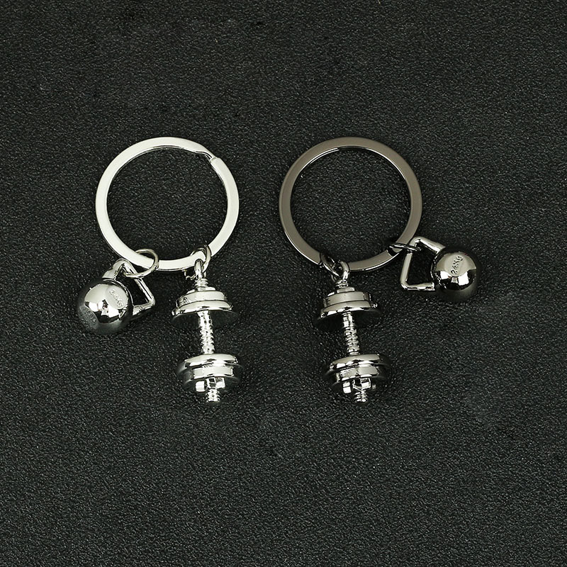 Cross-border Gift Simulation Sports Goods Couple Pendant Metal Weightlifting Equipment Gym Hanging Dumbbell Keychain