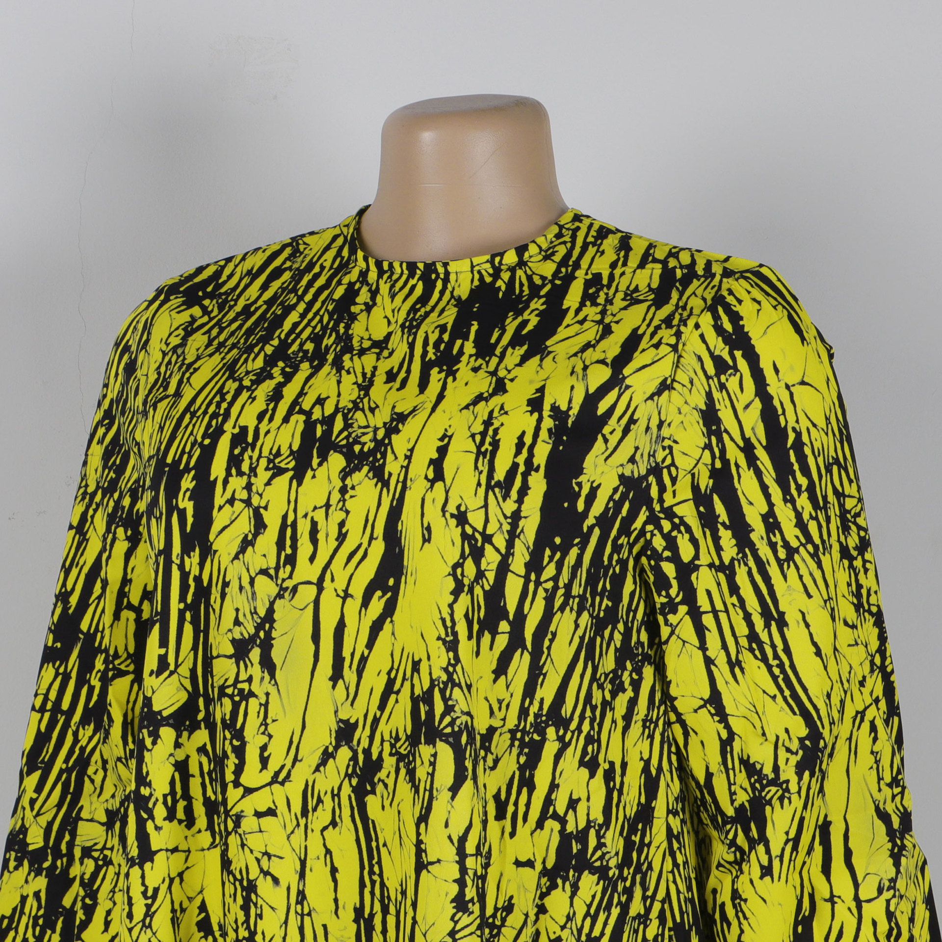 Printed Lace up Lantern Sleeve Loose Large Round Neck Dress