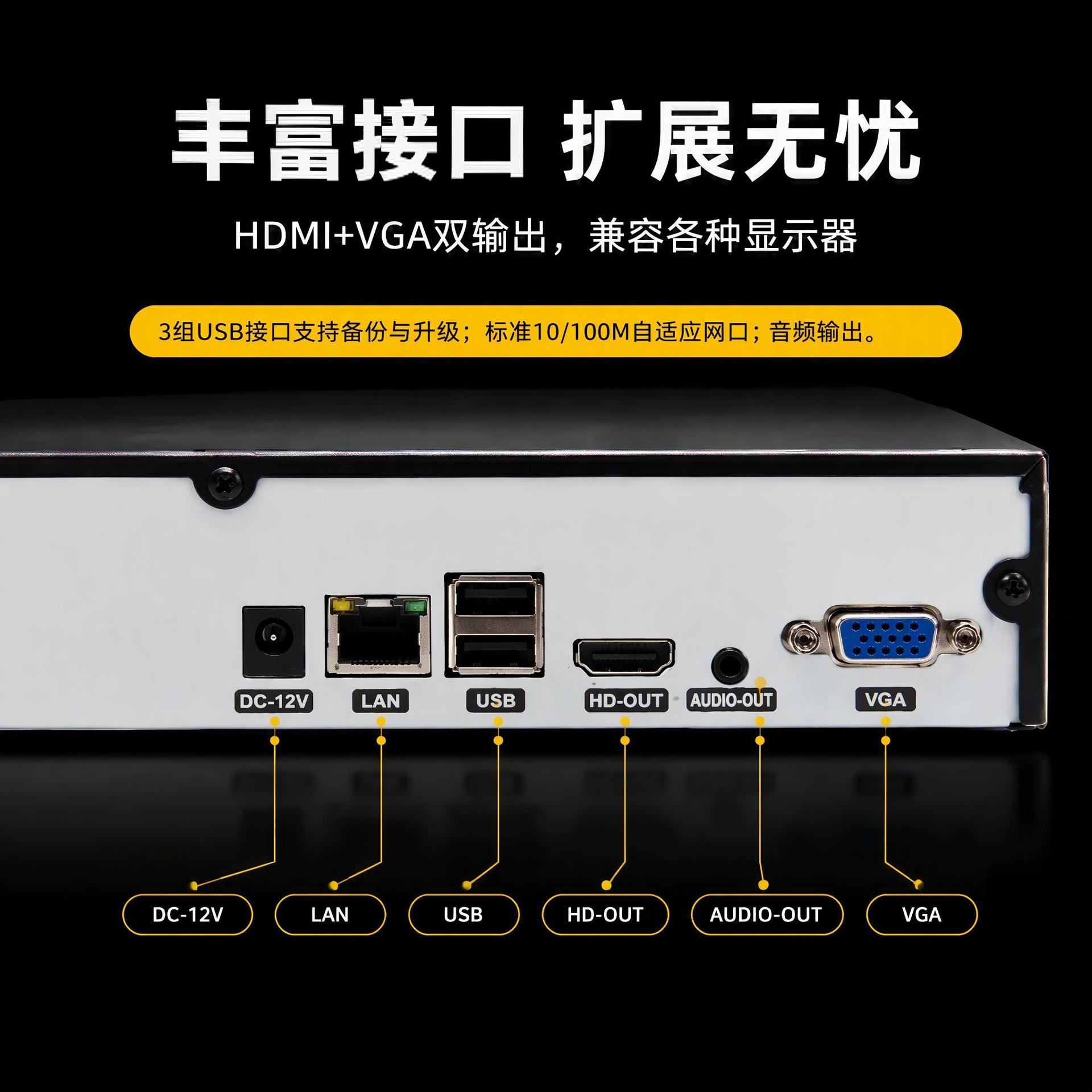 4K NVR 16-channel surveillance recorder, 8MP camera support, dual drive bays