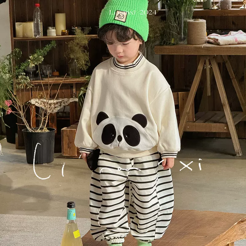 30010款25秋款卫衣韩版外套男女童针织衫套头罗纹领可爱绣花