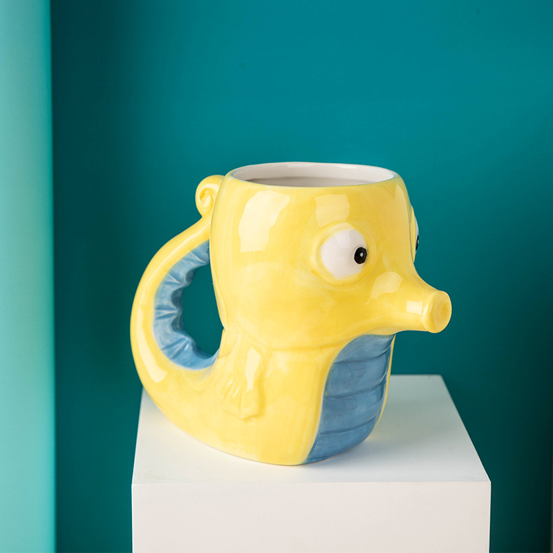创意3D马克杯网红陶瓷杯海马杯卡通造型杯大容量水杯咖啡杯小花盆