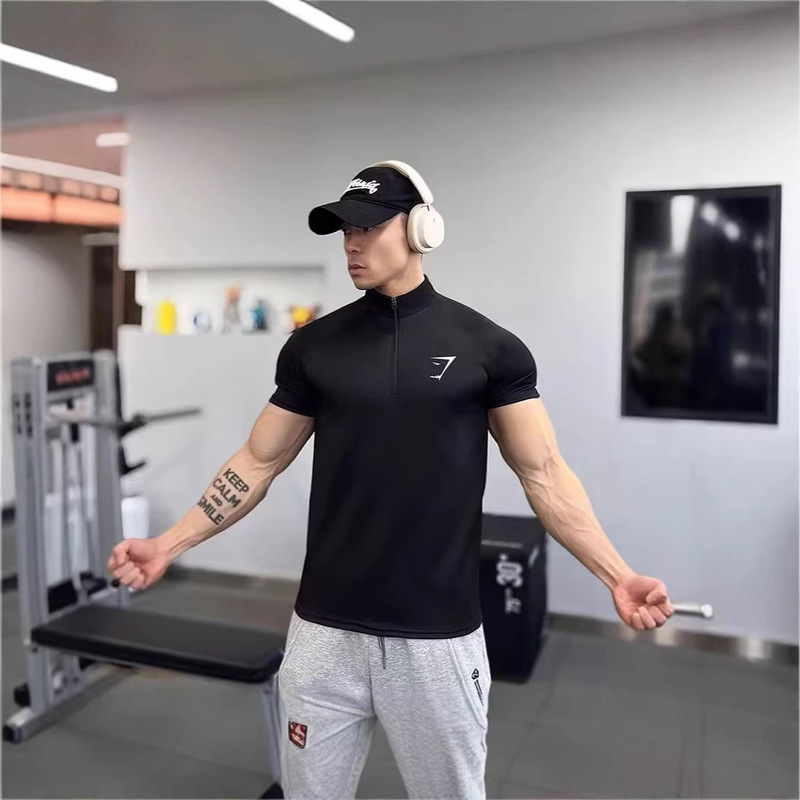 Gymshark New Summer Style Men's Tight-Fitting T-Shirt Jogger Sports Fitness Running Training Quick-Drying Short-Sleeved