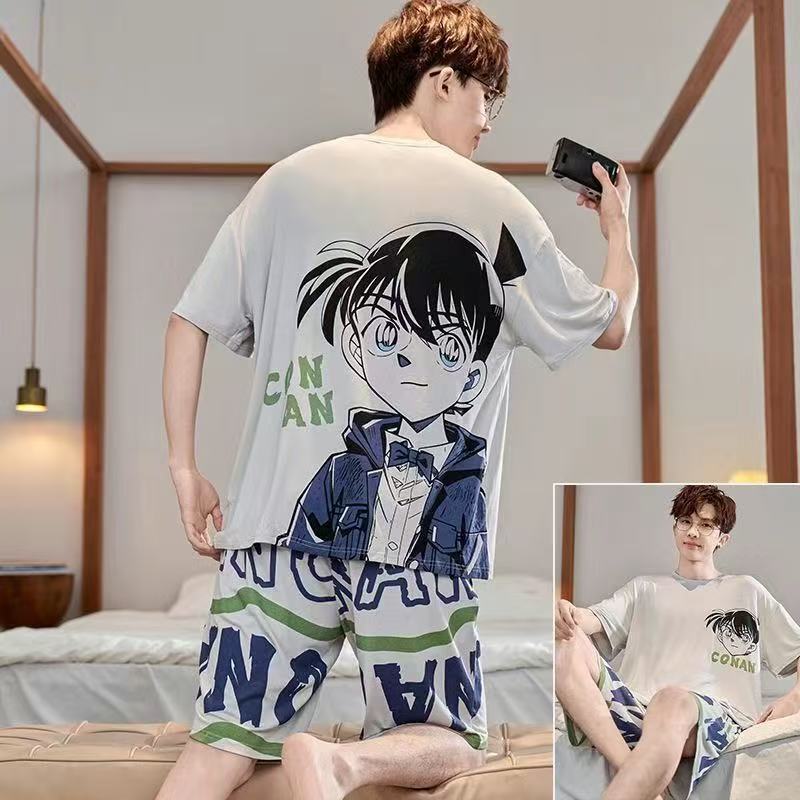 Modal Pajamas for Men Summer 2026 New Short-Sleeved Thin Ice Silk Cartoon Youth Student Set
