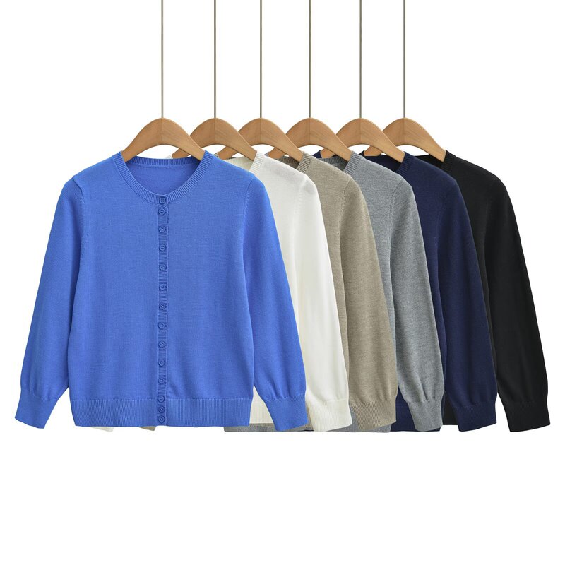 French-style fashion round-neck knit sweater for women, long-sleeved, 2026 autumn new model, versatile for commuting, casual and relaxed style, button-up top