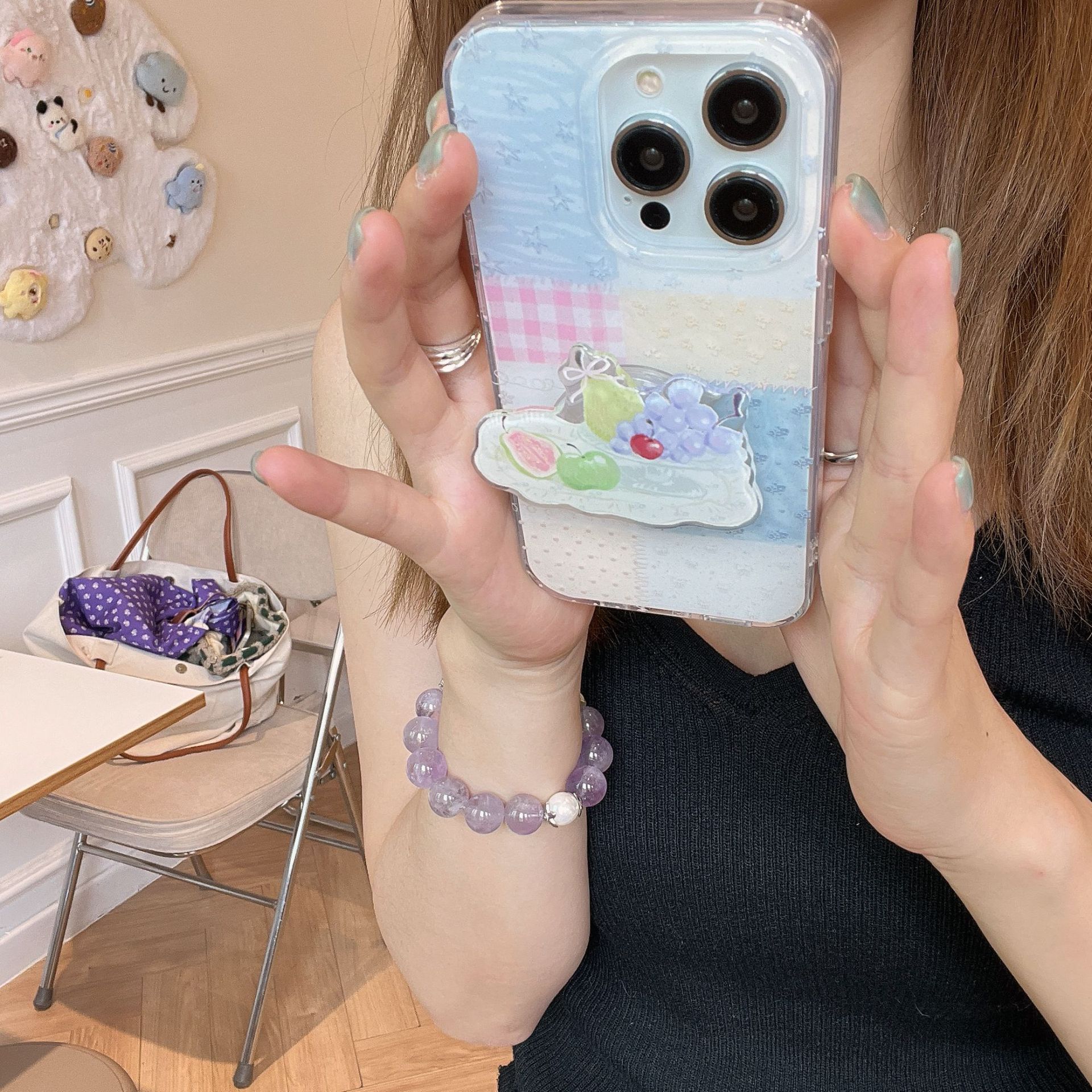 Pequeña fruta a cuadros de costura fresca para iPhone15/16 funda para teléfono móvil 16proMax nicho 15Pro hembra 14