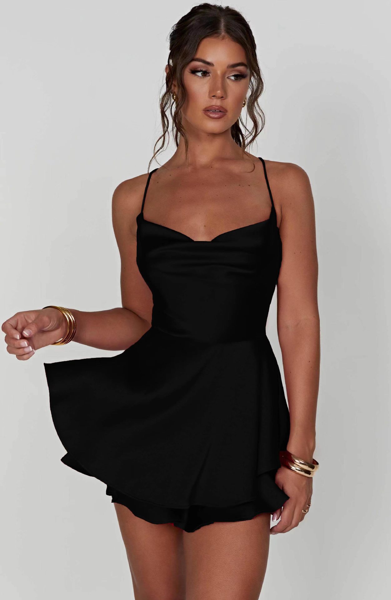 2026 European And American Cross-Border Women's Export Short Summer New Backless Sexy Fashion Satin Strap Dress_ecoleips.com