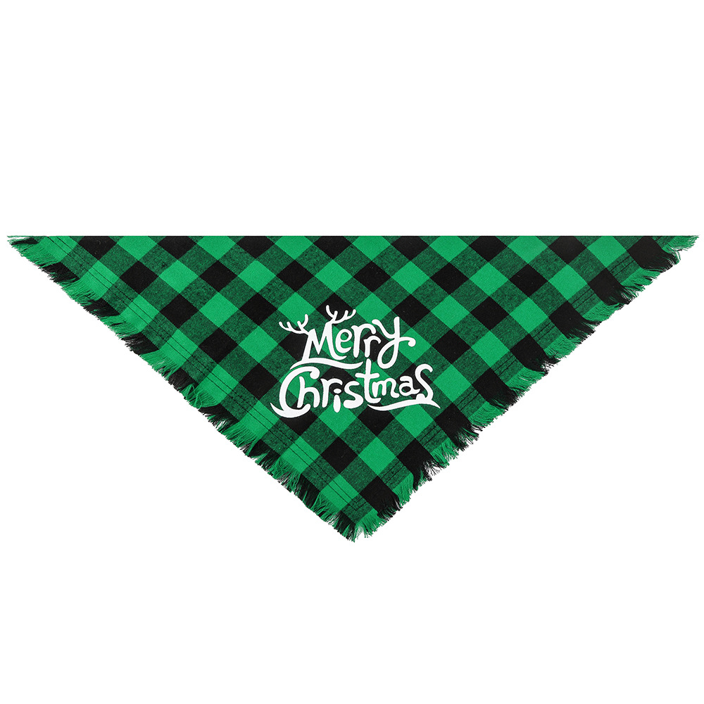 Tanpopo nuevo transfronterizo Plaid borla triángulo toalla para mascotas Toalla de triángulo de Navidad Toalla de saliva para mascotas bufanda