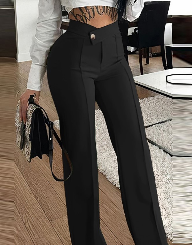 High Waist Flared Wide Leg Pants for Women Elegant Office Casual Chic Stretch Polyester Trousers Comfort Fit Multiple Colors_ecoleips.com