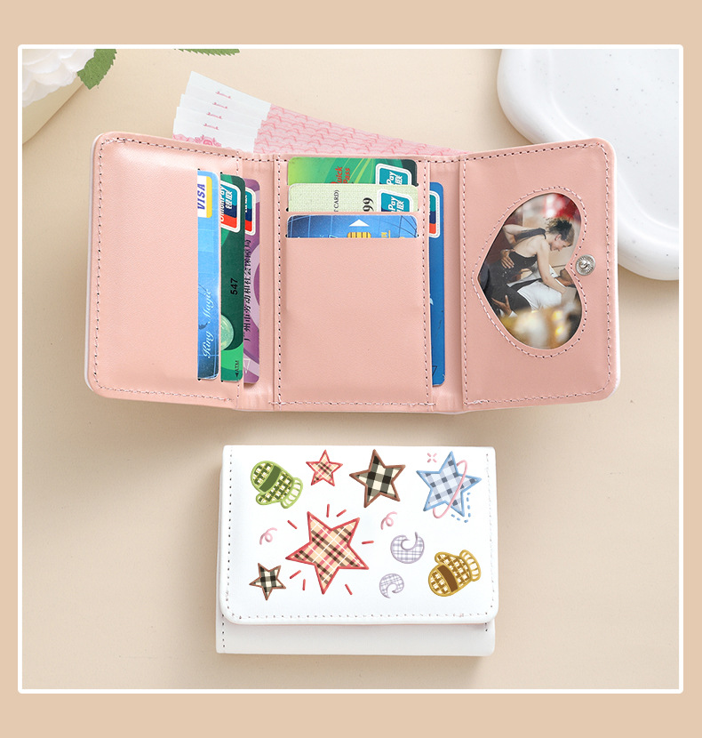 48g Weight Hidden Buckle Closure Type Small Wallets Bags Type 1 Piece Quantity Daily Occasion Pu Leather Material Star Pattern All Seasons Season Women's Gender Cute Style Square Shape Women's Star Pu Leather Hidden Buckle Small Wallets 9
