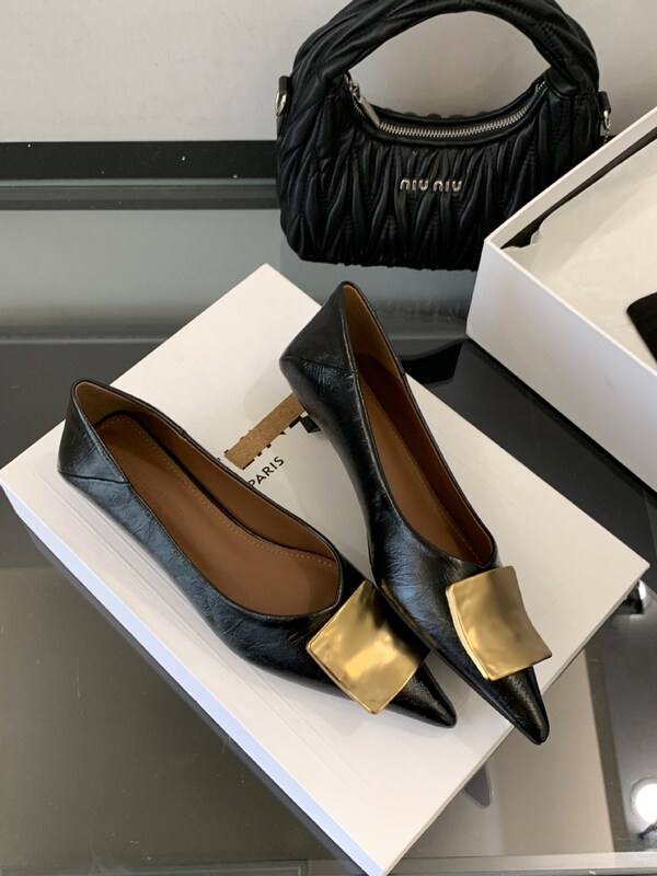 【Tax Not Included】2025 Autumn New Style Button Low Heel Stiletto Pointed Toe Fashion Slip-On Commuting Square Buckle