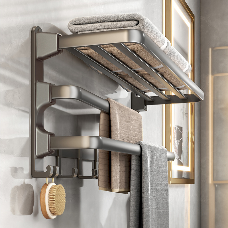 Punch-free Towel Rack Toilet Gun Grey Space Aluminum Bathroom Rack Toilet Towel Rack Wall Hanging Toilet