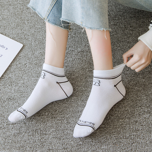 Girly Cute Blue Bear Shallow Mouth Breathable Socks Female Spring Student Fashion Cartoon Sweat-Absorbent Low-top Socks