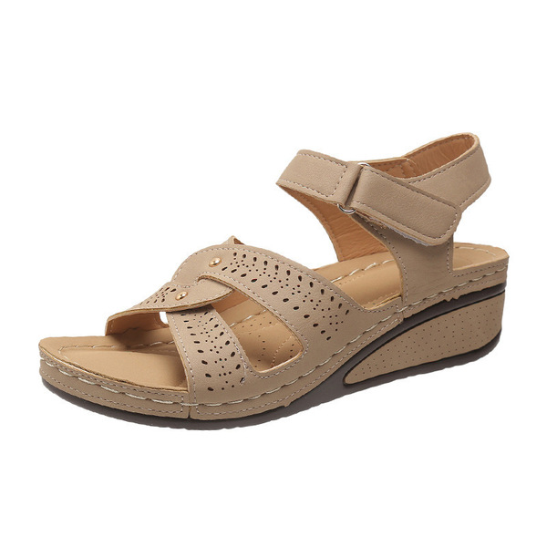 solid color breathable casual sandals wedge heel with velcro…