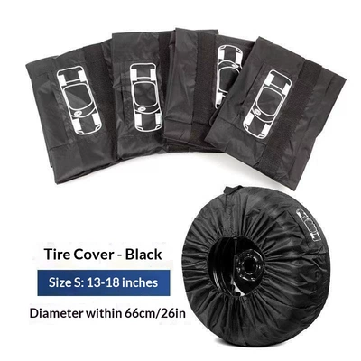 Cross-Border Special Car Tire Covers, Dust-Proof Tire Covers, Snow Tire Covers, Anti-Corrosion Tire Protection Covers, Dirt-Resistant Wheel Covers (Spare wheel cover) - black-belt-size-s-pack-of-4