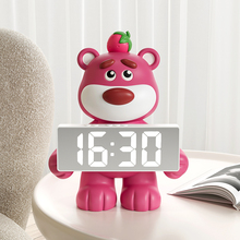 草莓熊时钟摆件钟表摆台式创意客厅桌面电子表摆放式闹钟数字钟表