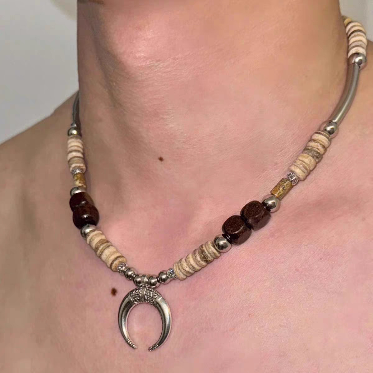 Haoyue Necklace Men's Beaded New Chinese Style Retro Ethnic Style Personality Niche Design Beaded Woolen Chain Women's Accessories Trendy