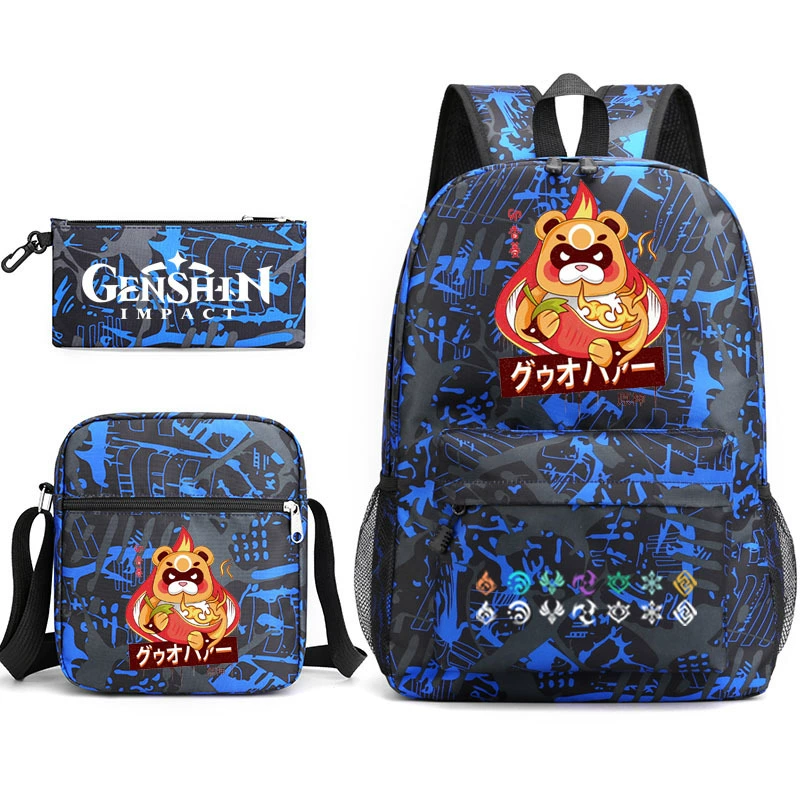 Backpack set (Genshin) 3‑piece — backpack, one‑shoulder bag, pencil case, assorted colors