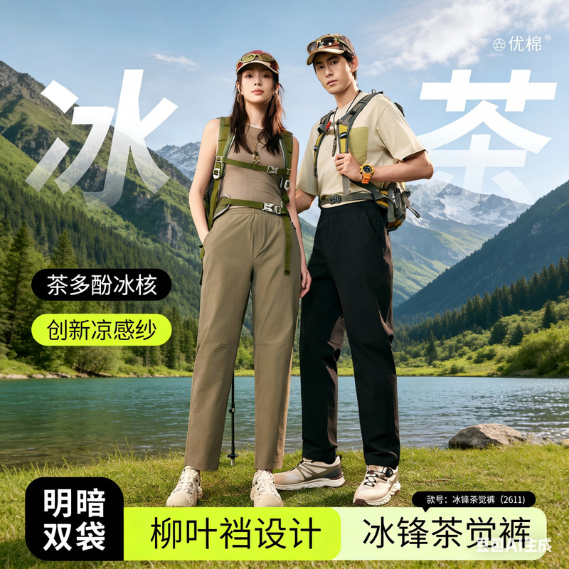 Ice Front Tea Pants 2611 Loose Fit Willow Leaf Crotch Unisex Three-Proof Versatile Waterproof Sun Protection Sports Casual Pants