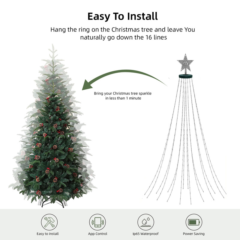 知能皮線幻彩灯串LEDクリスマスツリー灯DIY装飾雰囲気灯クロスボーダー簡易タイプクリスマスツリー灯串|undefined