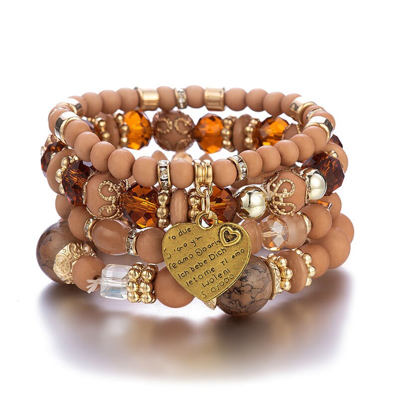 Popular European and American Bohemian Ethnic Style Multi-layer Bracelet with Crystal Heart Beads for Women, Wholesale from Manufacturer