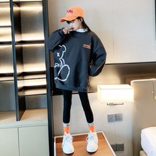 春秋儿童宽松休闲慵懒风小熊卫衣中大女童洋气单件中长款套头上衣