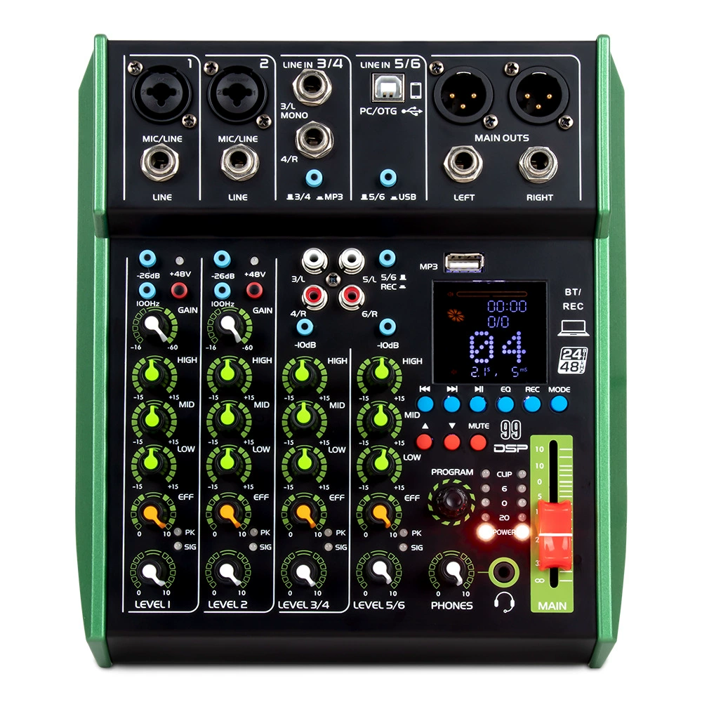 6 channel professional mixer Built-in Bluetooth reverb sound card Home singing outdoor performance multi-function mixer