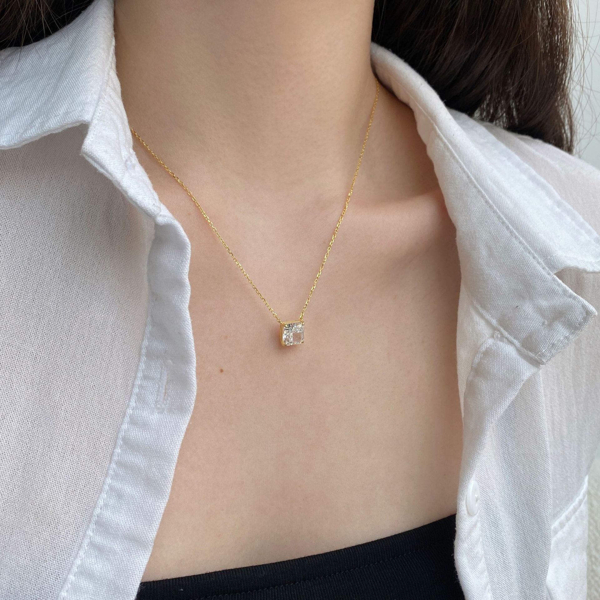 Necklace Classification 925 Sterling Silver Zircon Cable Chain Plating Inlay Square Necklace