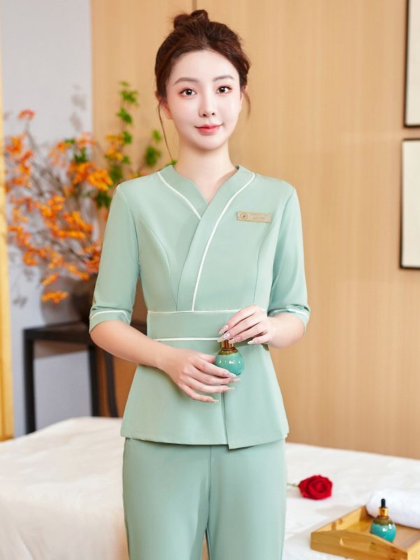 韩式美容师工作服女高端美容院夏季薄款皮肤管理足浴足疗工服套装|undefined
