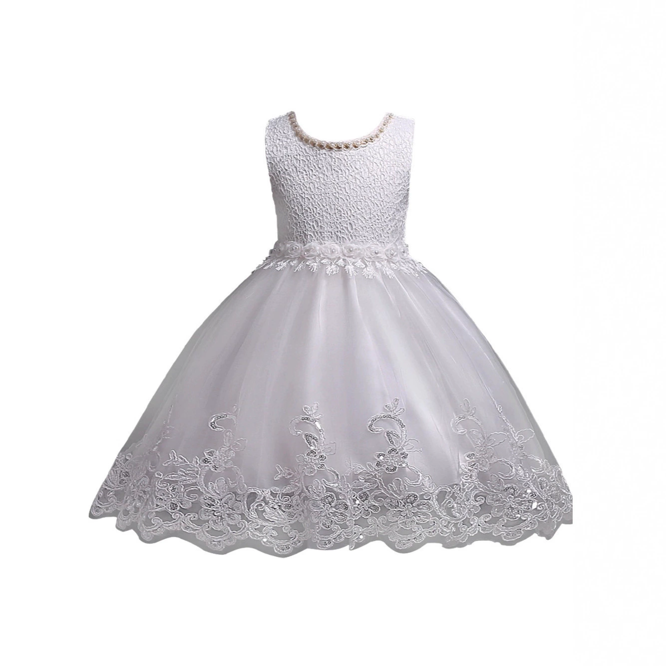 Children's white evening dress, beaded bracelet, wedding dress, summer skirt, tank top, tulle