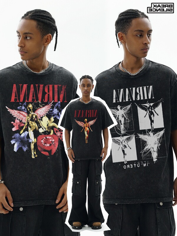 Nirvana Rock American Retro Short-Sleeved T-Shirt Washed Heavy Cross-Border Printing American Trendy Pure Cotton Vintage Men