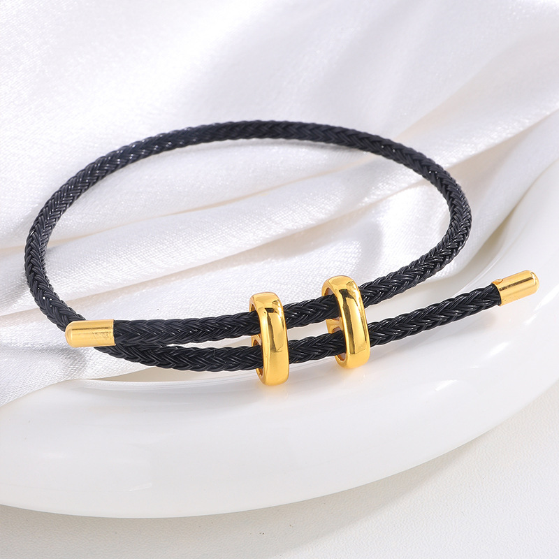 Cuerdas de acero de titanio impermeables a prueba de sudor ajustables hebilla en forma de I pulsera de cuerda de acero 3D de oro duro cuerdas de mano joyas parejas