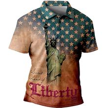 男式Polo衬衫高尔夫衬衫图案印花复古美国国旗户外街头短袖印花