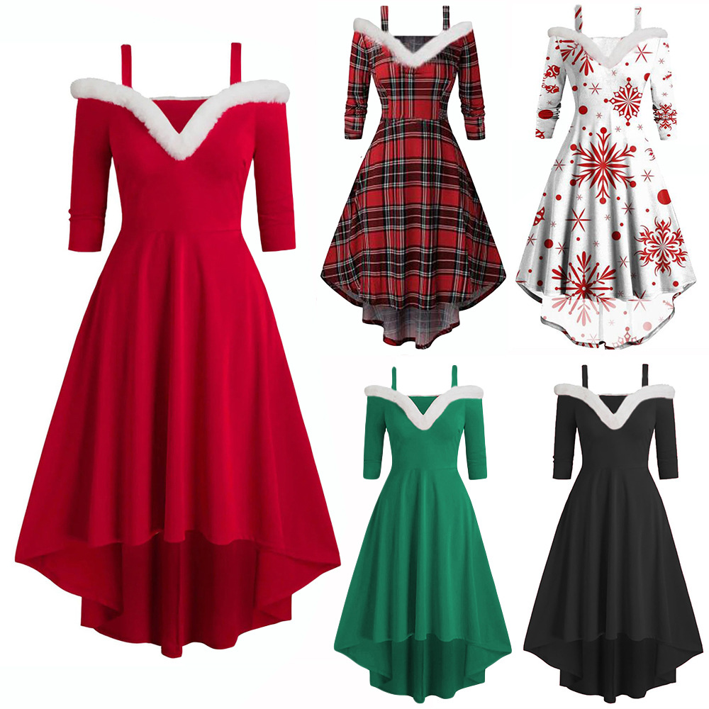 315g Weight Midi Dress Dress Length Type Wholesale Women'S Fashion Patchwork Solid Color Party V Neck Long Sleeve Ball Gown