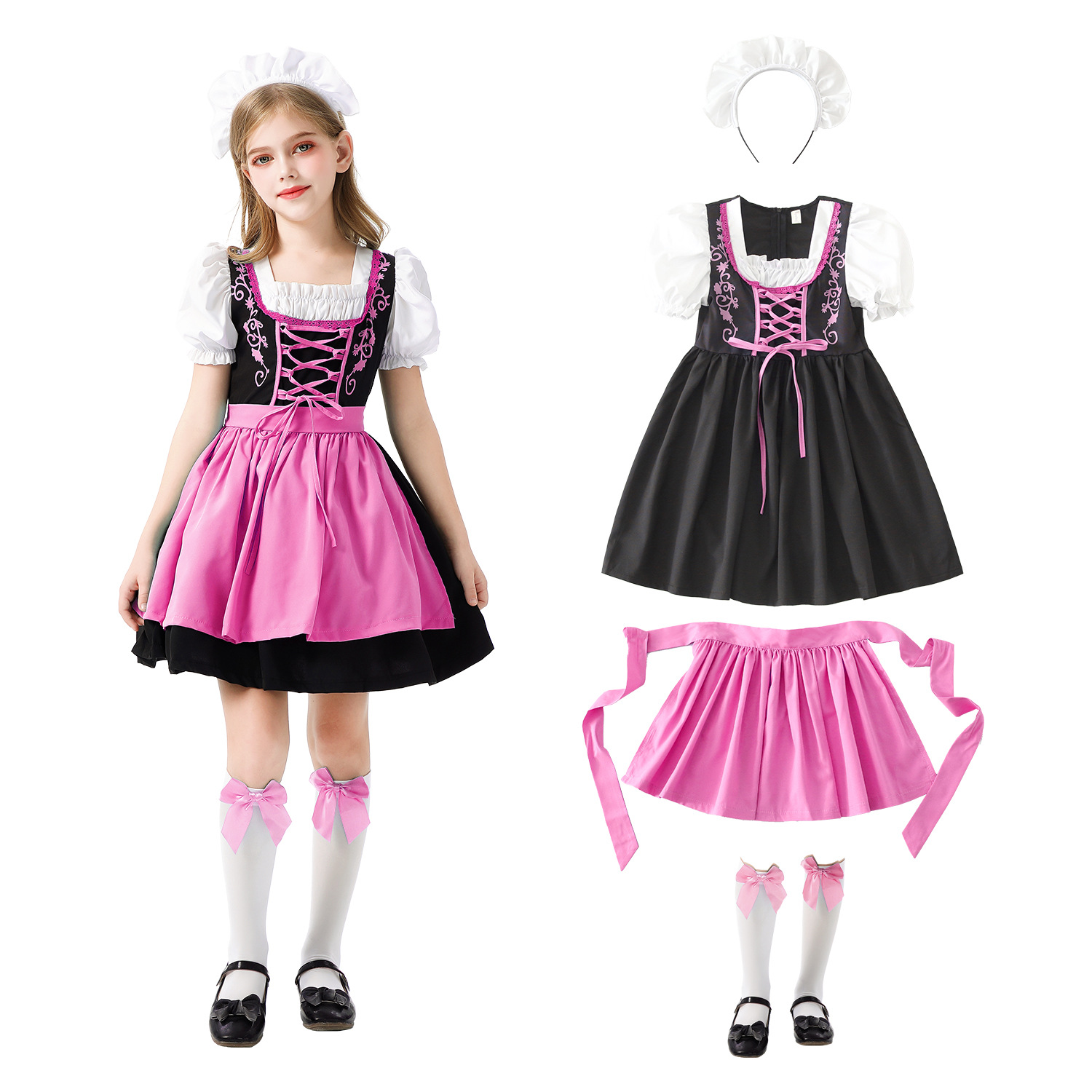 Bavarian Kidsren's Costume Halloween German Oktoberfest Girl Maid Costume Dirndl Dress