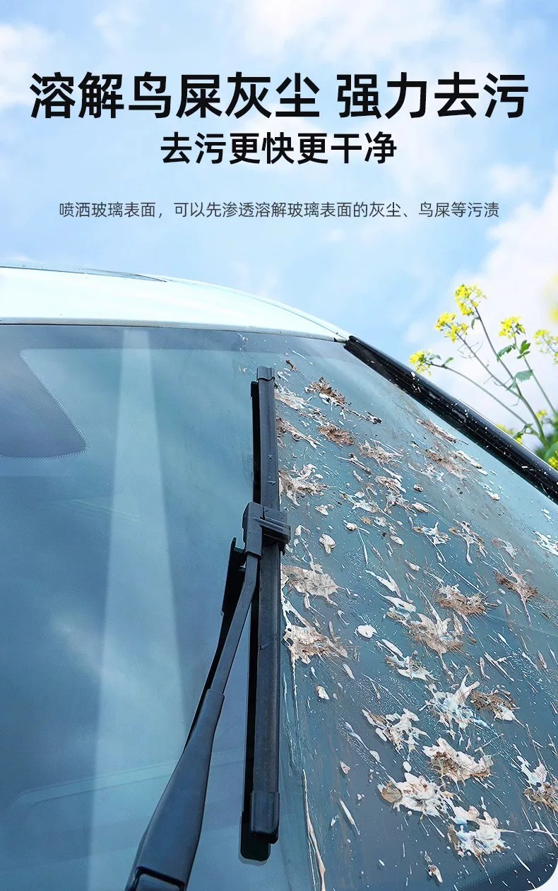 Car windshield washer fluid, powerful stain and oil film remover, ethanol-based, all-season, anti-freeze, 20% special wiper fluid concentrate