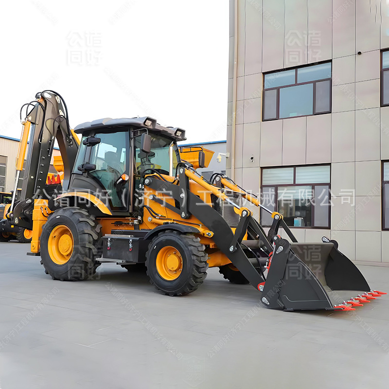 ingeniería de carretilla elevadora diesel multifuncional de cuatro tracciones delantera de pala trasera de excavación de pala y máquina de carga integrada hidráulica de ruedas dos extremos ocupados