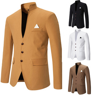 Amazon Men's color matching stand collar wedding casual slim suit X13