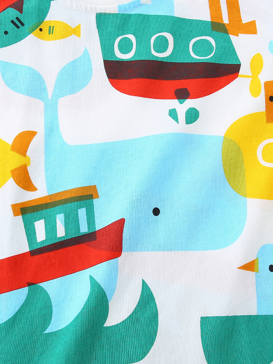 Verano nuevos productos de camisetas infantiles estilo europeo y americano interesante impresión de camisetas de manga corta para niños camisetas de algodón de punto de cuello redondo para niños camisetas