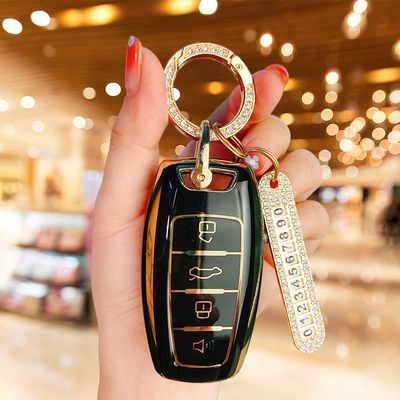 Car key bag | Men and Women - onyx-blacksingle-case-gold-diamond-ring-number-card