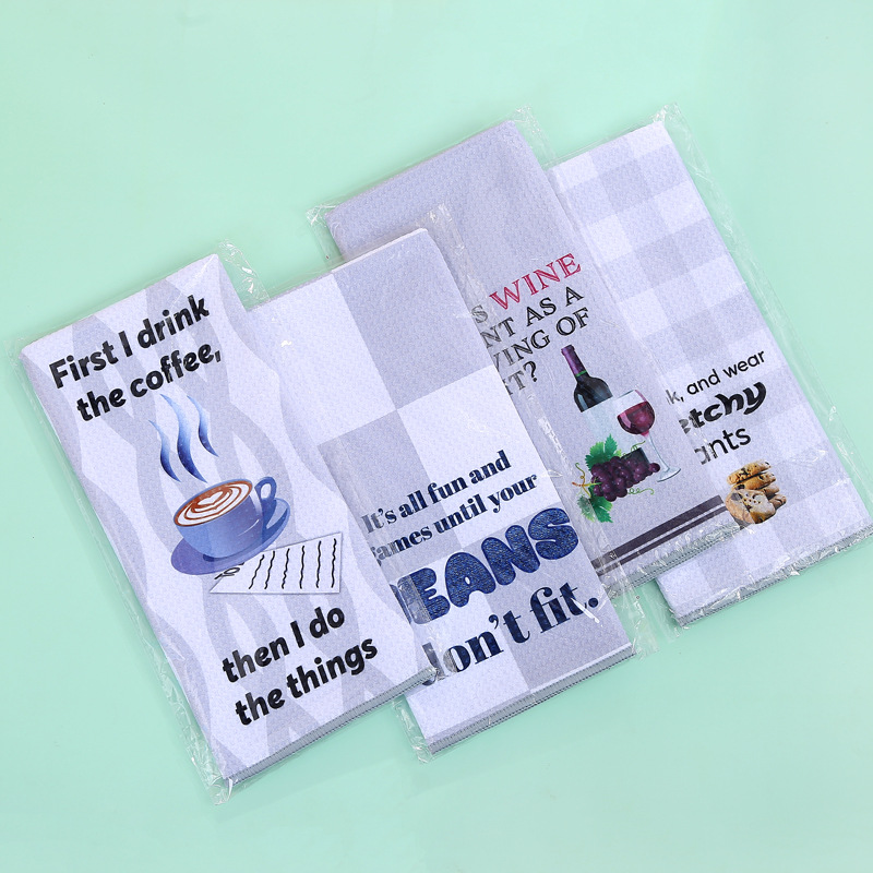 국경 간 뜨거운 판매 [주방 수건] 인쇄 냅킨 와플 소재 단면 인쇄 패턴 흡수 오염 제거