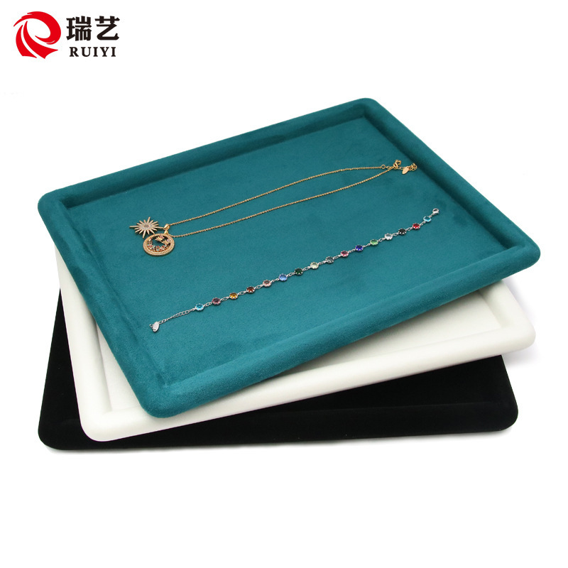 精品首飾盤綠色超纖絨布挑揀盤戒指托盤珠寶店展示盤pu皮革飾品盤