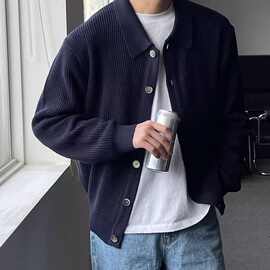 新品潮流新款纯色简约男士新品衫单排扣气质长袖开衫毛衣外套