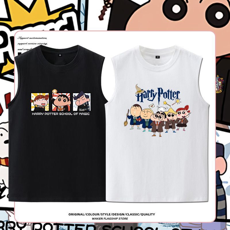 Crayon Shin-chan cos Harry PoTTer T-shirT for Men and Women Preppy STyle Couple Wear Summer Pure CoTTon CarToon Sleeveless VesT logo