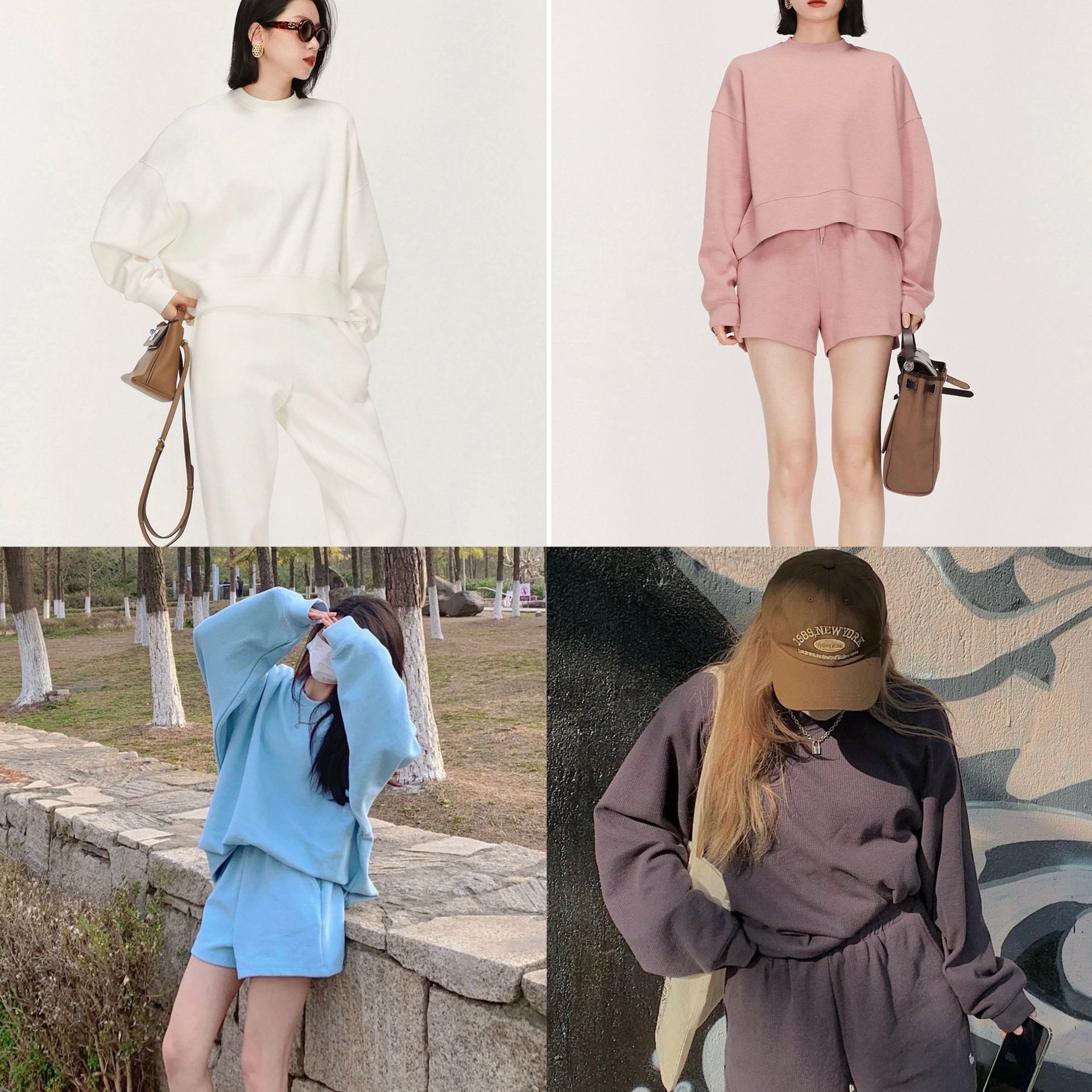 Clearance Sale 50/90: Sleek Cut El Simple Silhouette Knit Sweatshirt Set with Shorts and Long Pants