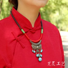 云南民族风饰品蜡线编织金属项链 女式颈链