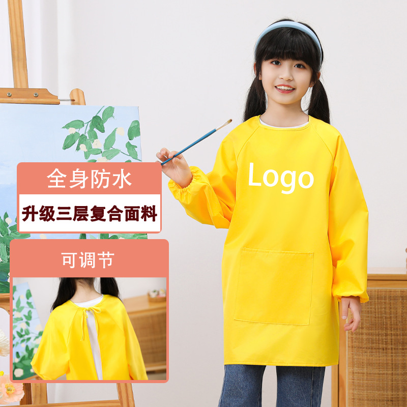 Ropa de dibujo para niños, transpirable e impermeable, de manga larga, niños de mediana edad, anti-vestir, delantal de pintura de jardín de infantes, logotipo personalizado