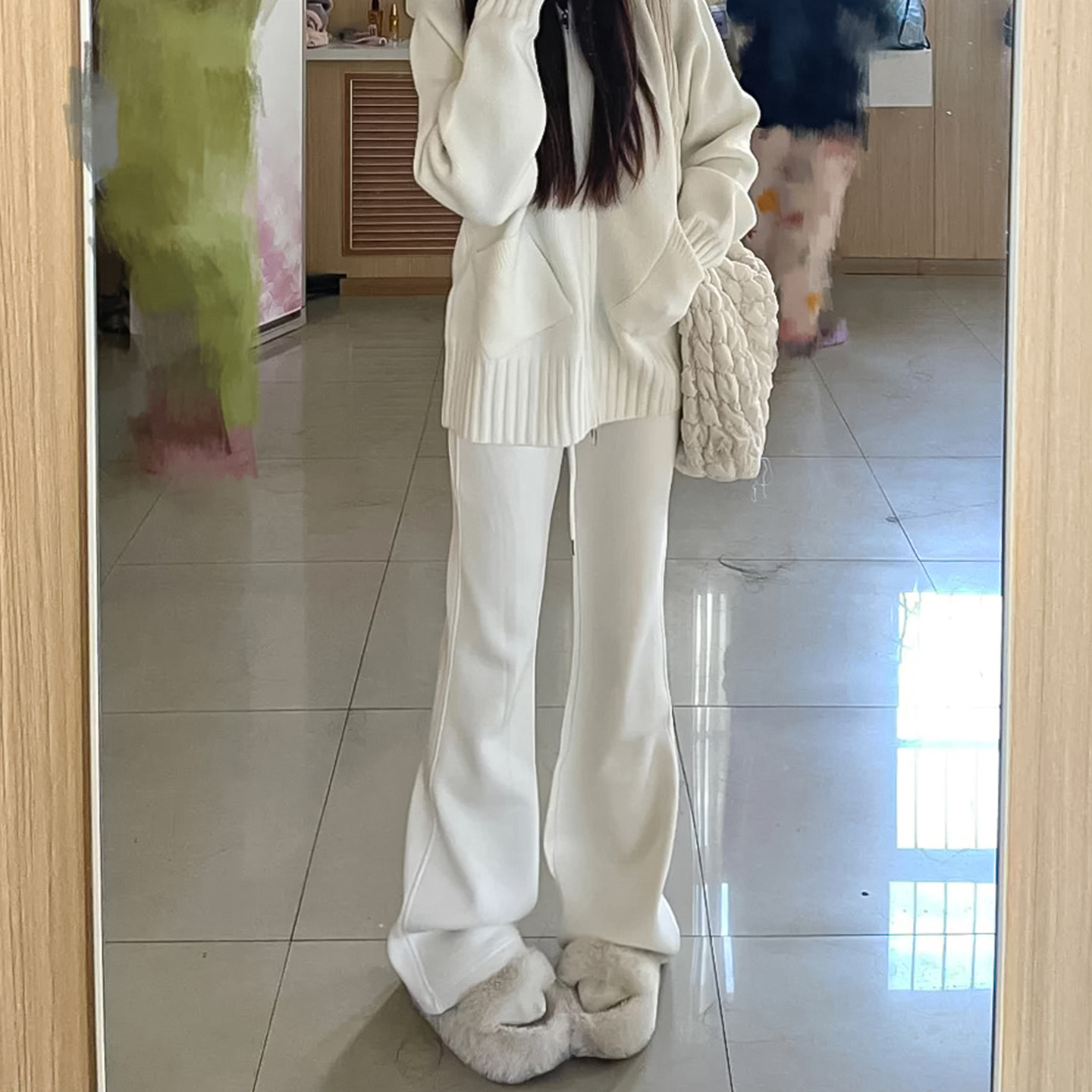 White Flared Sweatpants for Women, Spring and Autumn 2025 New High-Waisted Drapey Bootcut Pants, Petite American Casual Sweatpants