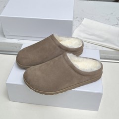 渠道版！alo羊羔毛包头拖鞋女士外穿秋冬平底百搭真皮休闲博肯鞋