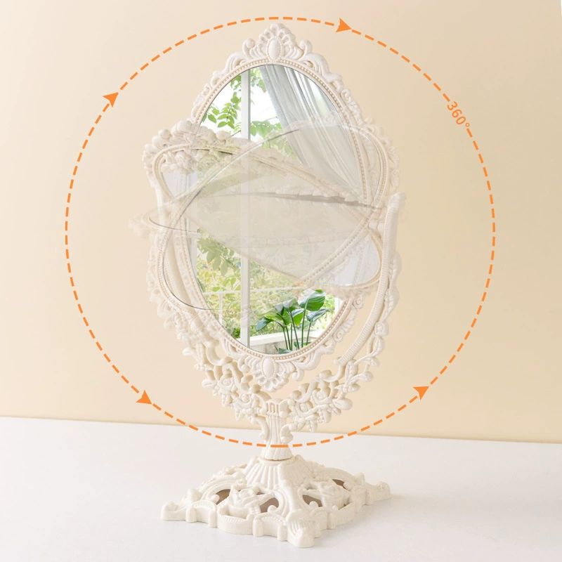 Retro European Desktop Makeup Mirror, Adjustable Double-Sided HD Glass, Princess Style (White)
