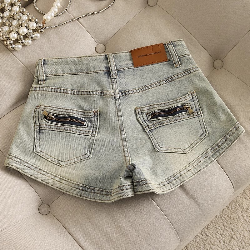 American Style Retro Hot Girl Denim Shorts Women's Summer High Waist Slimming Hip Pumpkin A- shaped Wide Leg Tight Shorts